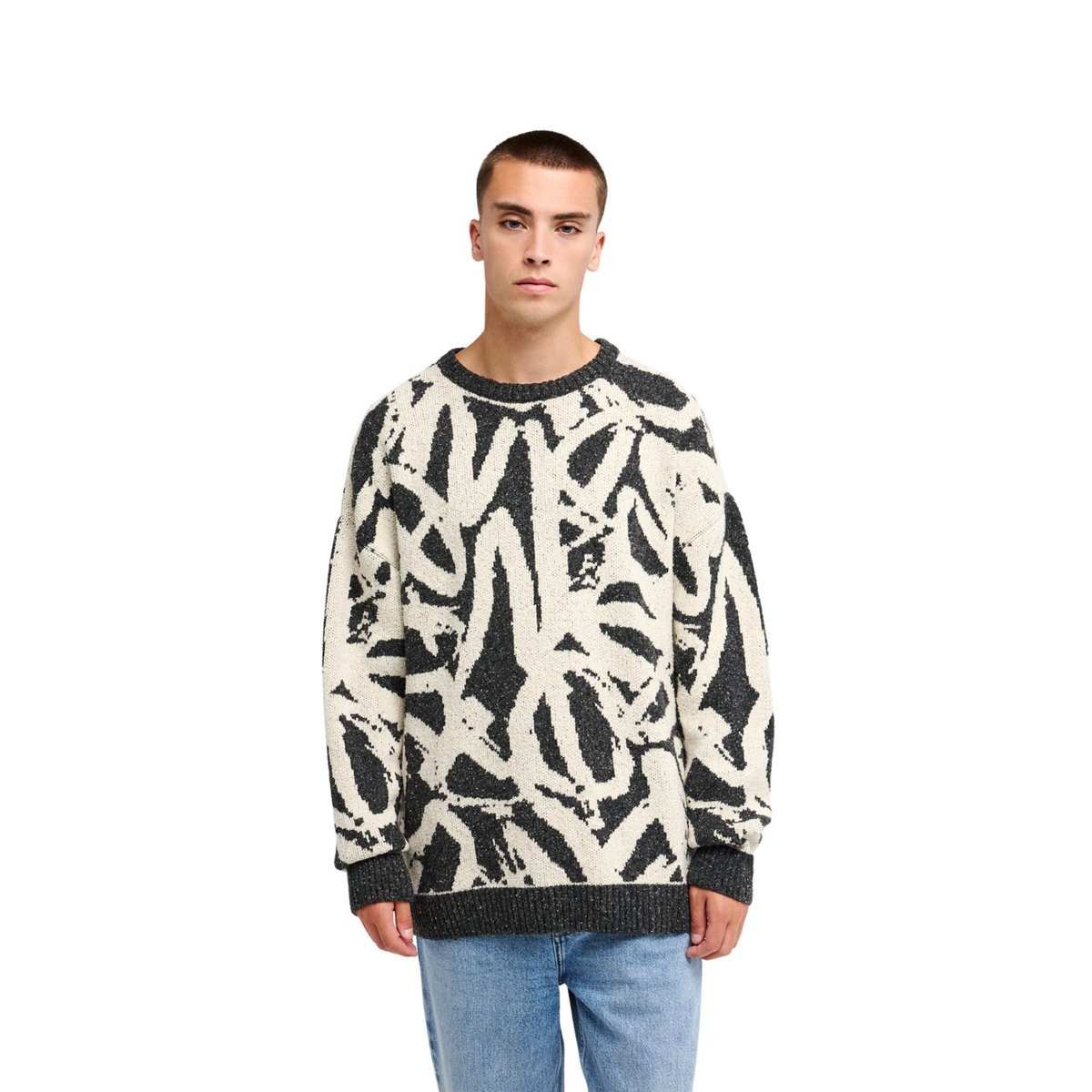 Pull LIAM JACQUARD blanc bone white qs spray can 64, QUIKSILVER