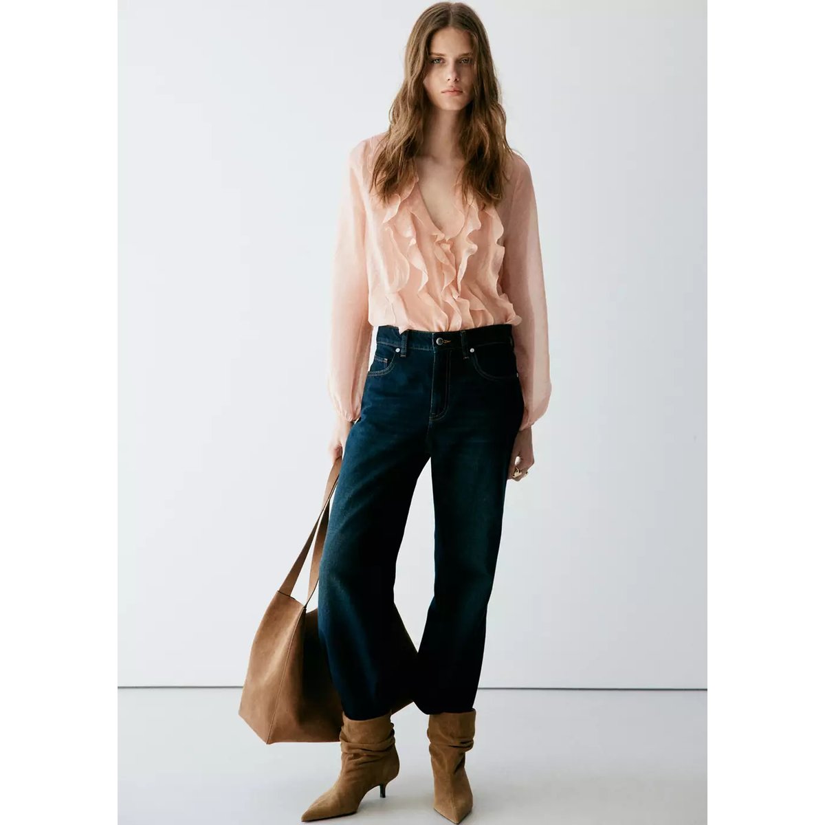 Blouse Lyocell volants rose pastel, MANGO