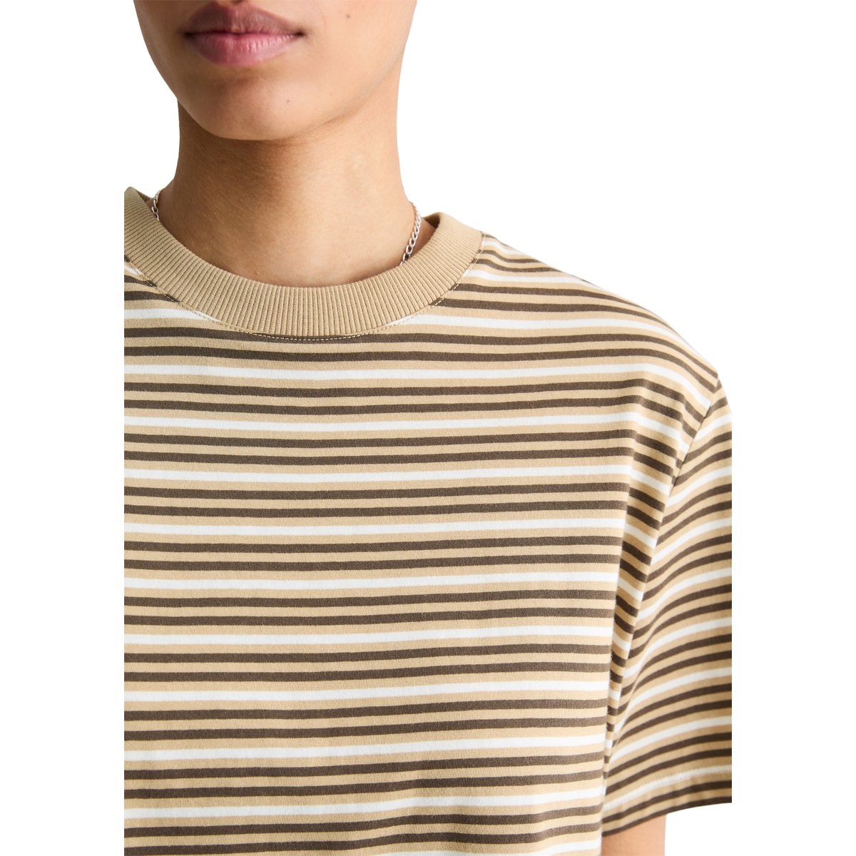 T-shirt à rayures relaxed en jersey simple de coton beige, MARC O’POLO DENIM
