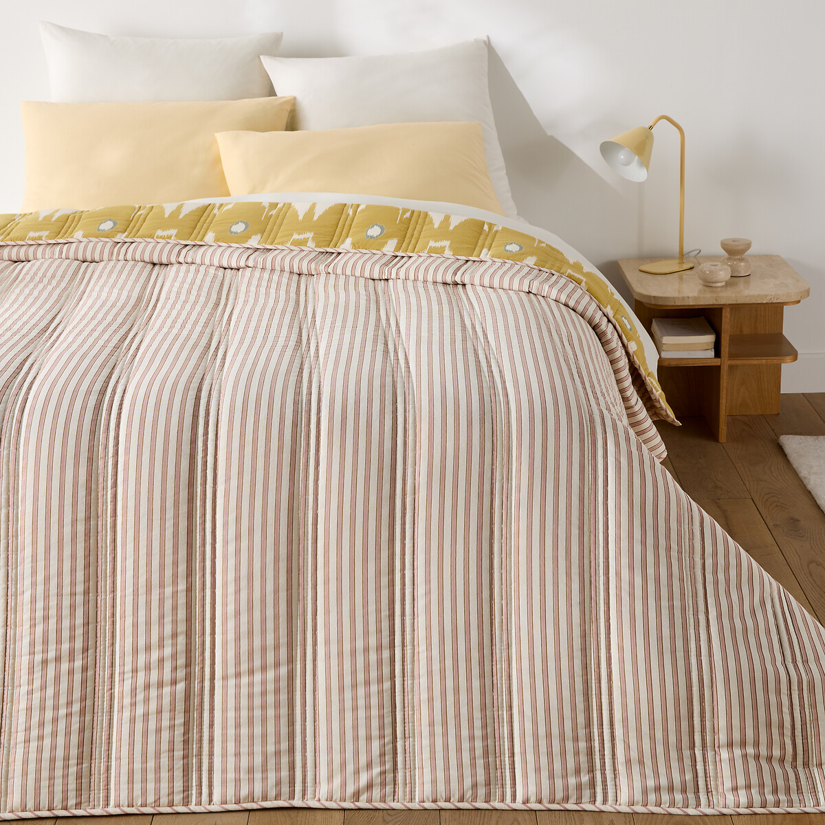 Couvre-lit kantha, imprimé ikat et rayures, coton lavé, ASTANA imprimé, LA REDOUTE INTERIEURS