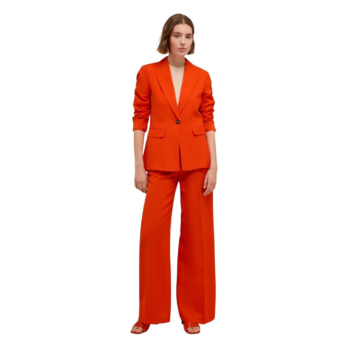 Blazer simple boutonnage en mélange de lin rouge, MOTIVI