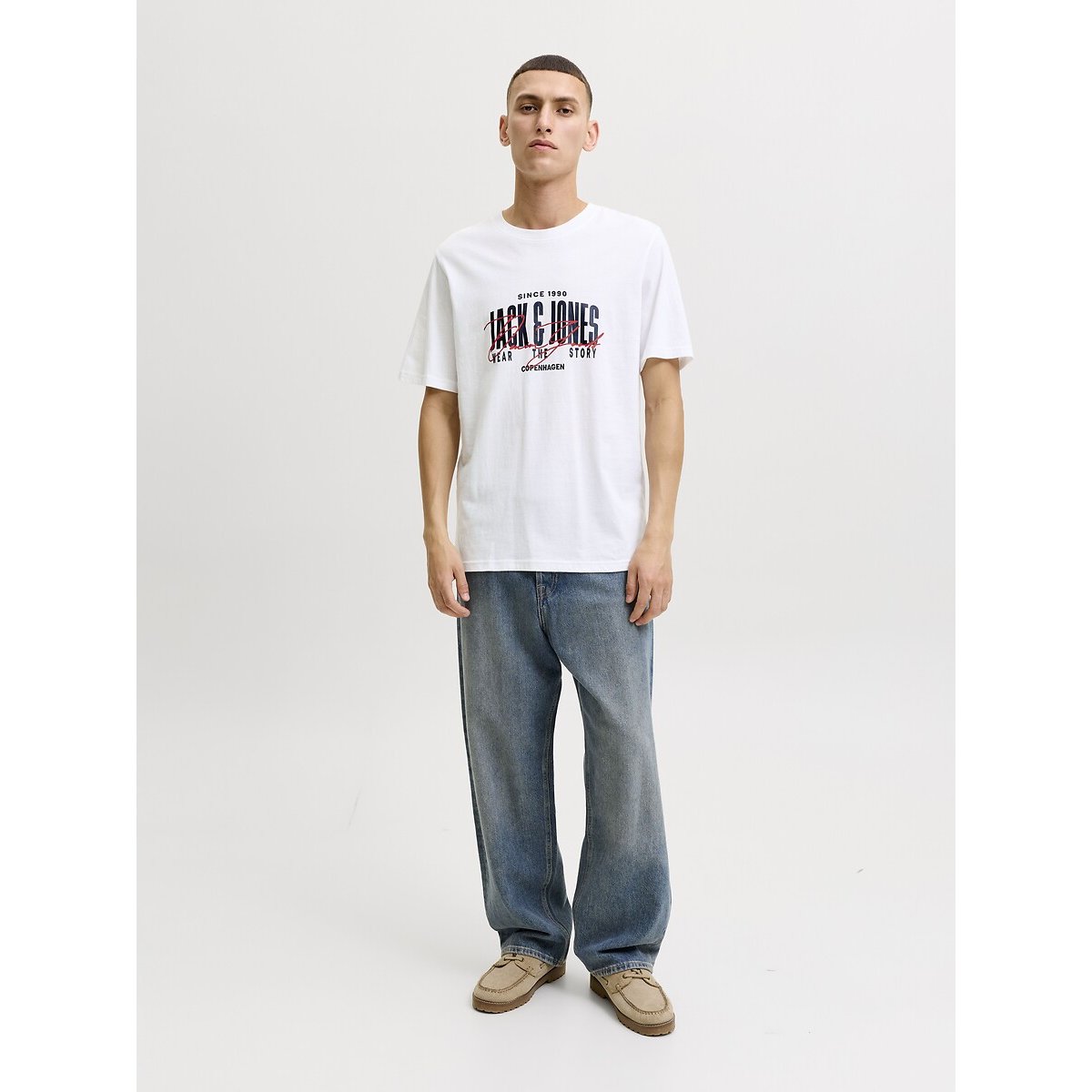 T-shirt de mangas curtas, gola redonda, AERO branco, JACK & JONES