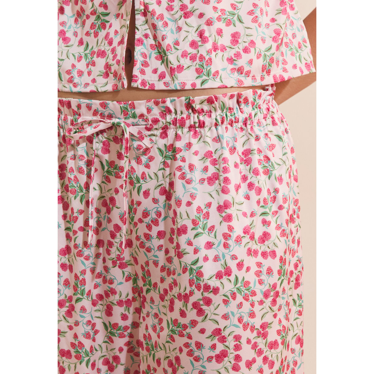 Pantalon de pyjama à motifs fleuris satiné FEUILLINE imp fond rose, ETAM