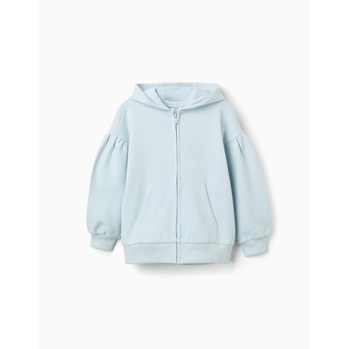 Sweat zippé en coton à capuche et imprimé floral bleu clair, ZIPPY