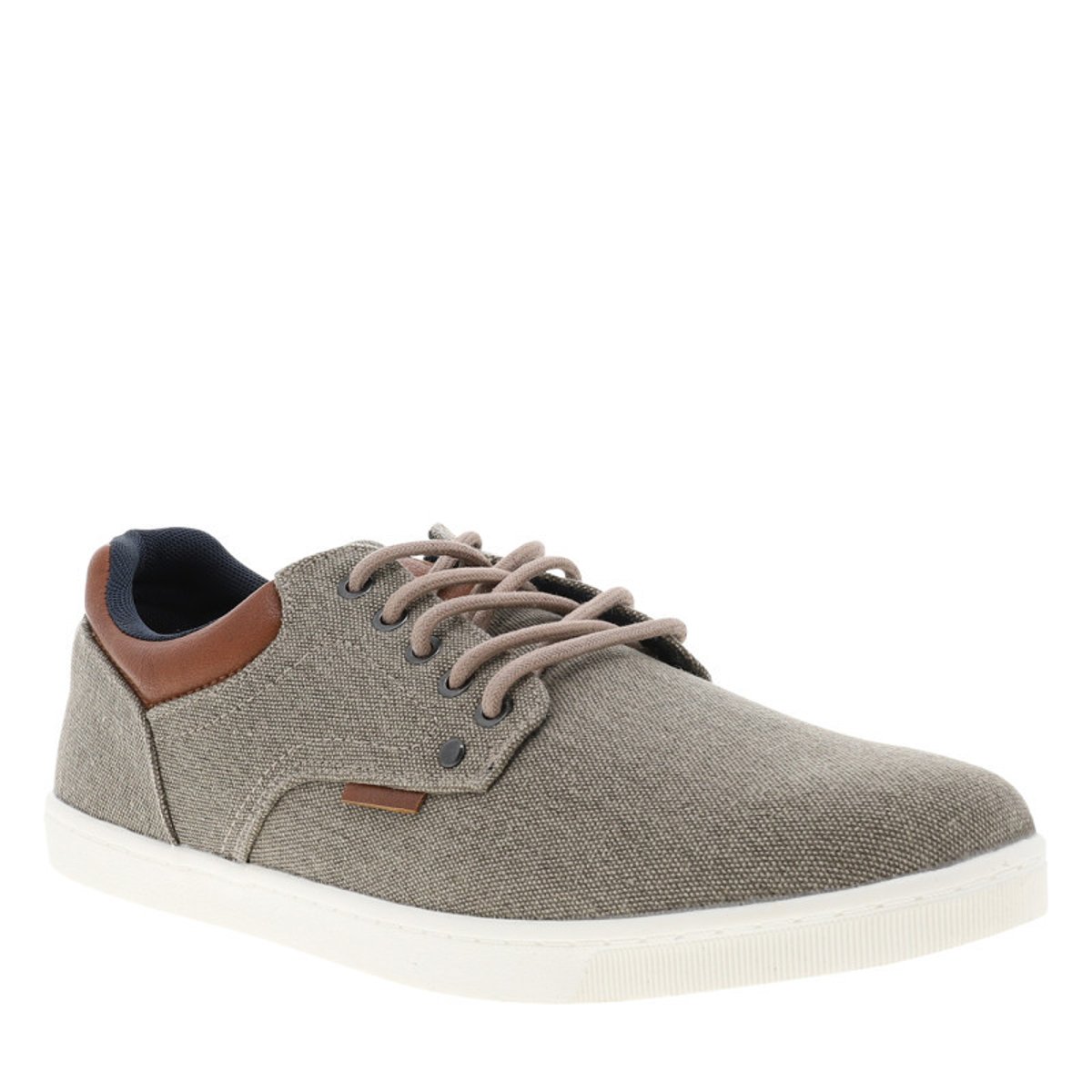Baskets toile basse beiges à talon plat avec un patch cousu sur la languette beige, BULLBOXER