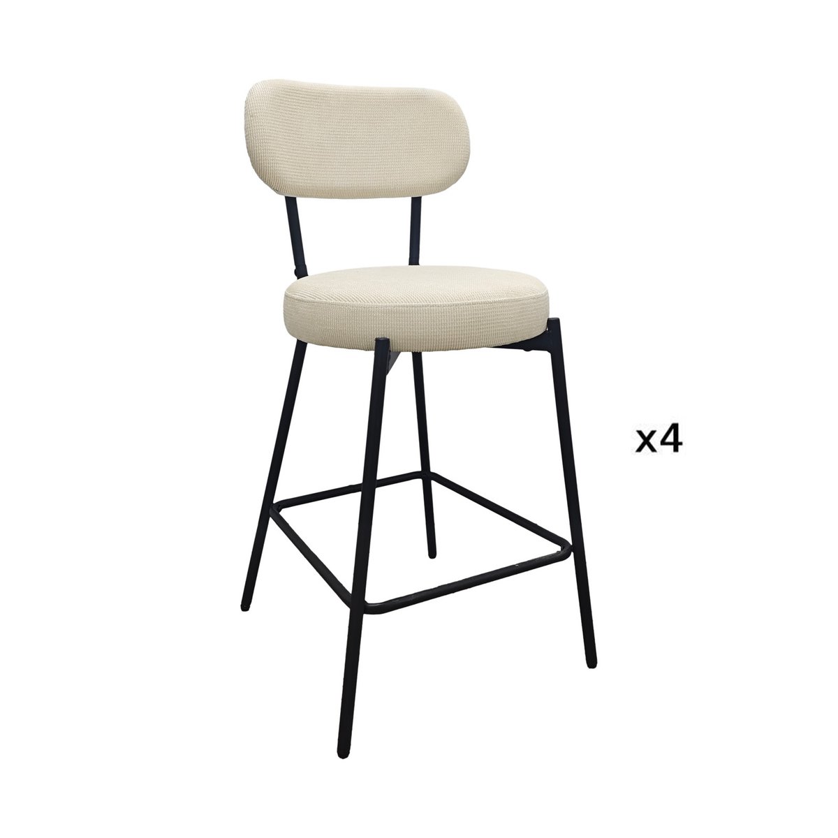 Chaises CELESTE îlot bar métal tissu velours côtelé H65cm blanc et noir, MOB IN