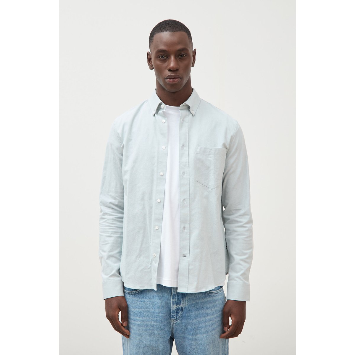 Chemise manches longues col américain vert clair, BONOBO