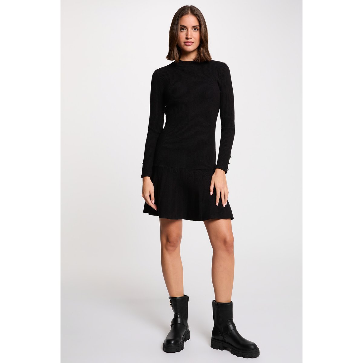 Robe courte col rond noir, MORGAN