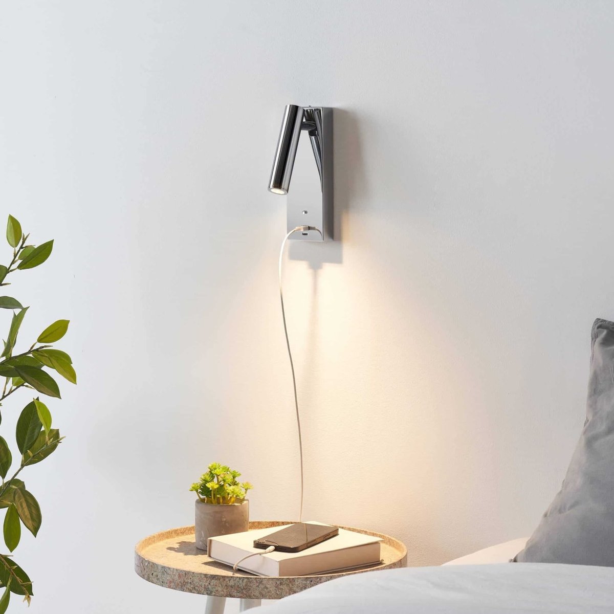 Applique liseuse avec ports USB - TOFINO argenté / chromé, KOSILUM