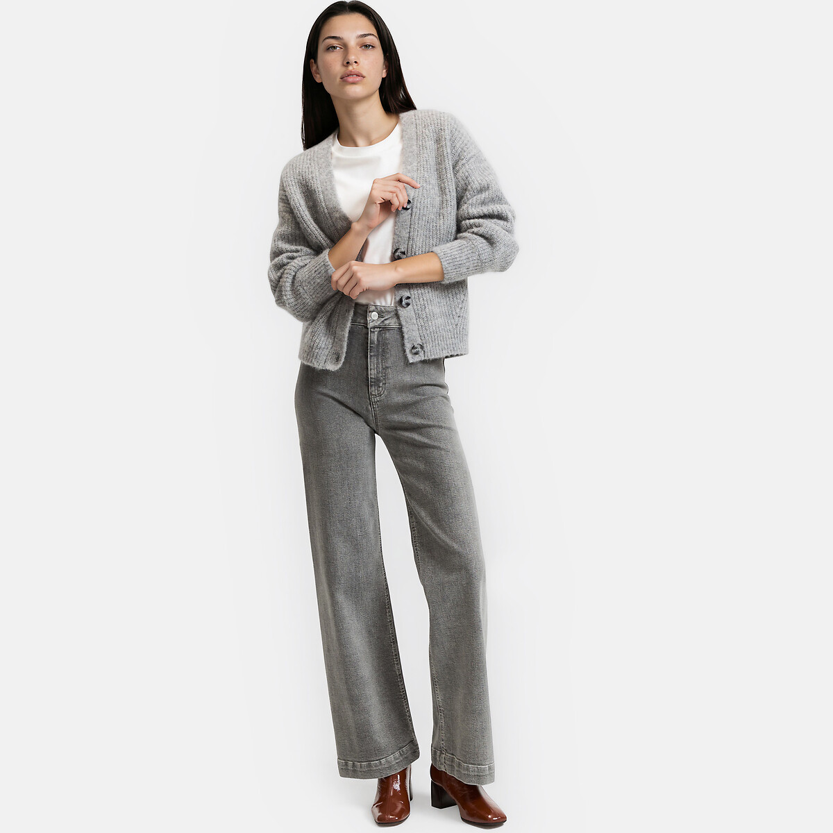 Wide Leg Jeans with High Waist light grey, LA REDOUTE COLLECTIONS