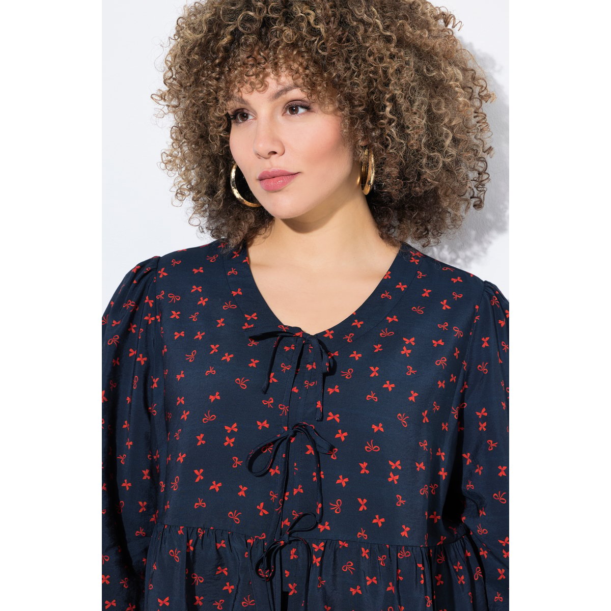 Blouse coupe évasée, imprimé petits nœuds marine, ULLA POPKEN