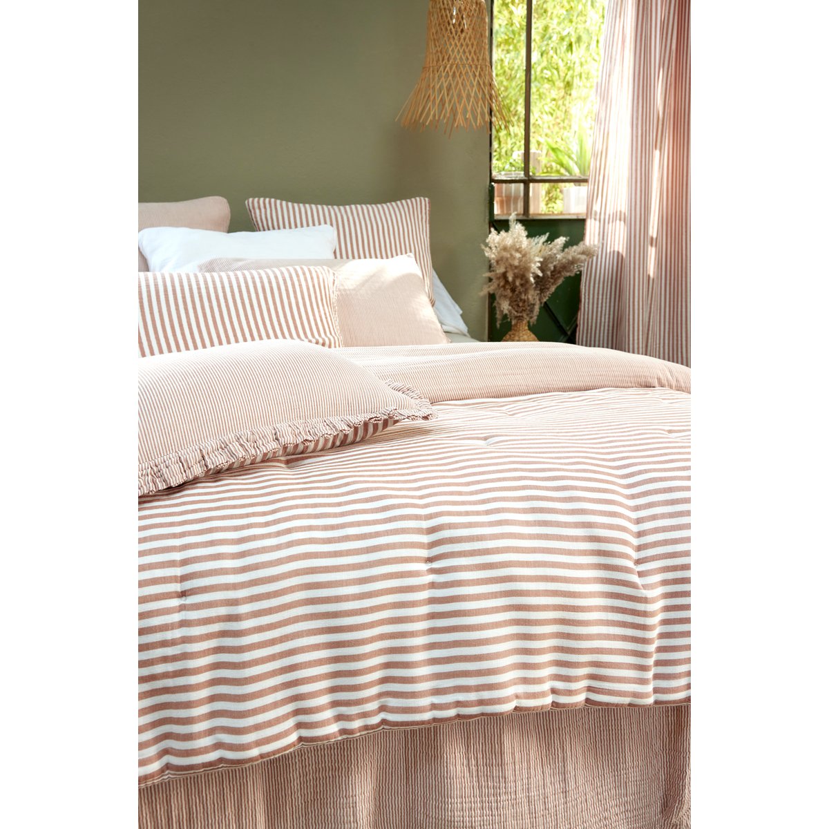Bout de lit 90 x 200 cm en gaze de coton Romie a rayure orange, EDEN