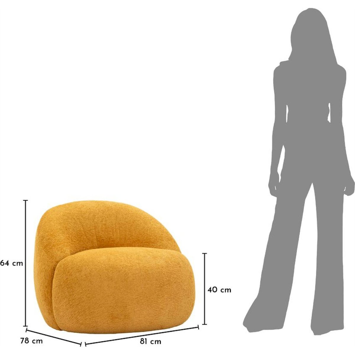 Fauteuil lounge aux formes arrondies MODERN moutarde, RECOLLECTION