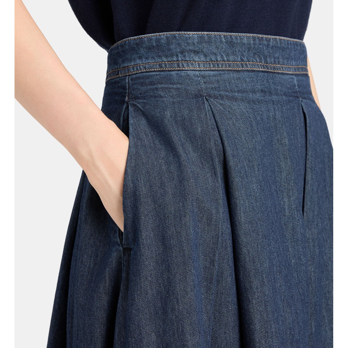 Jupe évasée onyx coton denim bleu foncé, JODHPUR