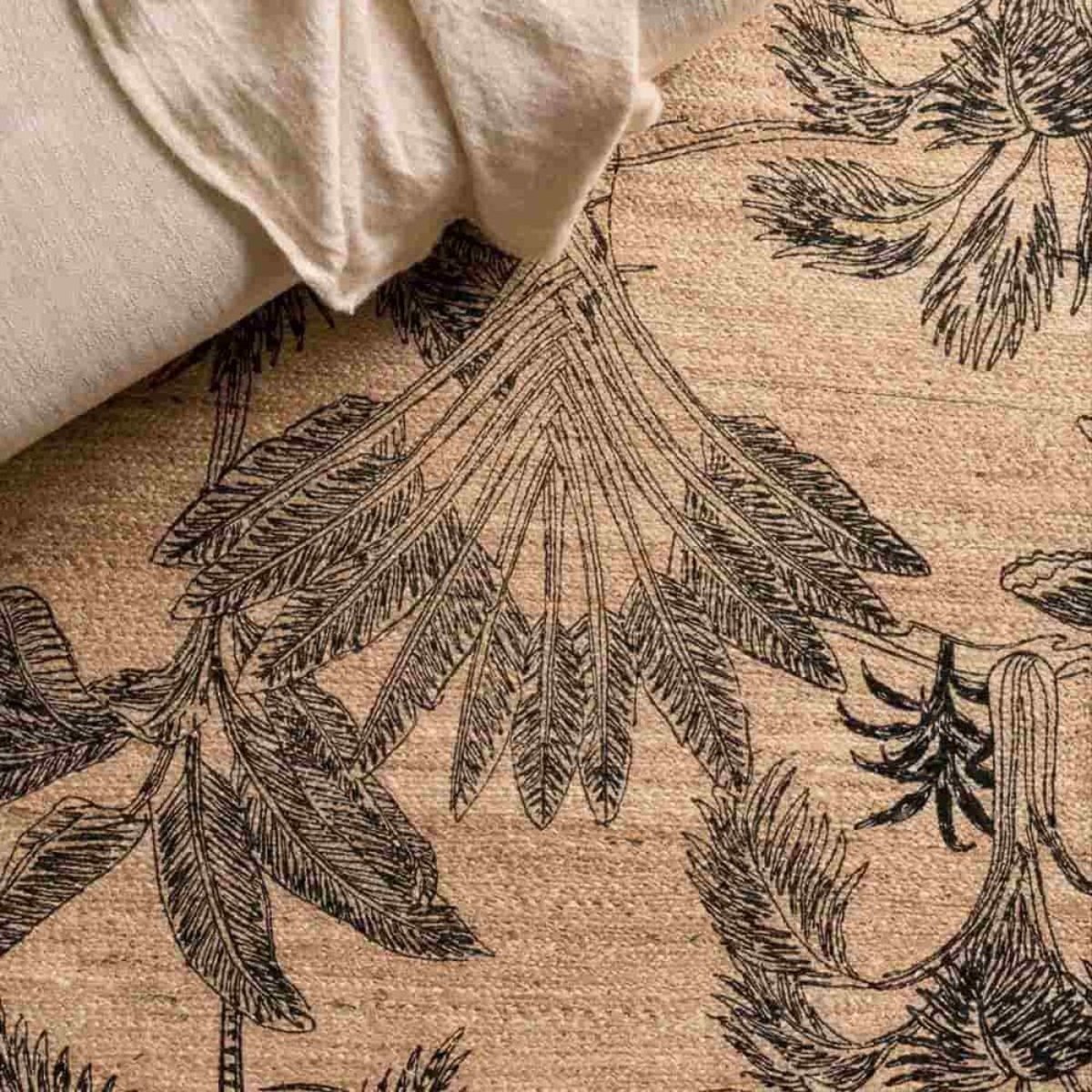 Tapis en jute imprimé jungle 120x170cm beige, ORNAMI