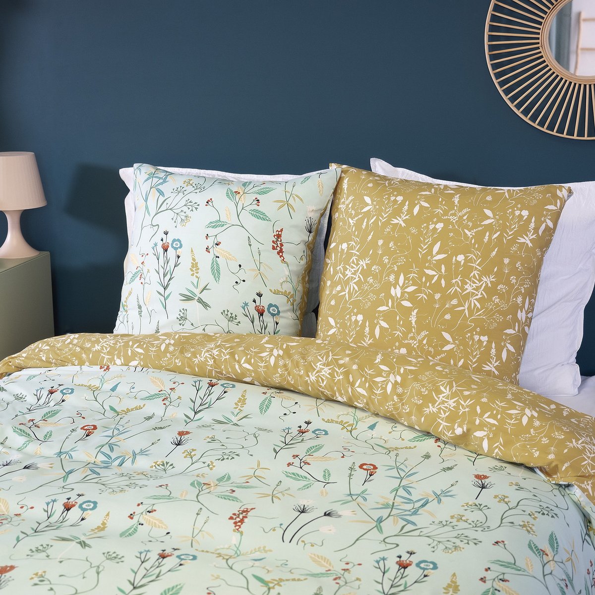Parure de lit - housse de couette avec taies en microfibre jaune, EDEN