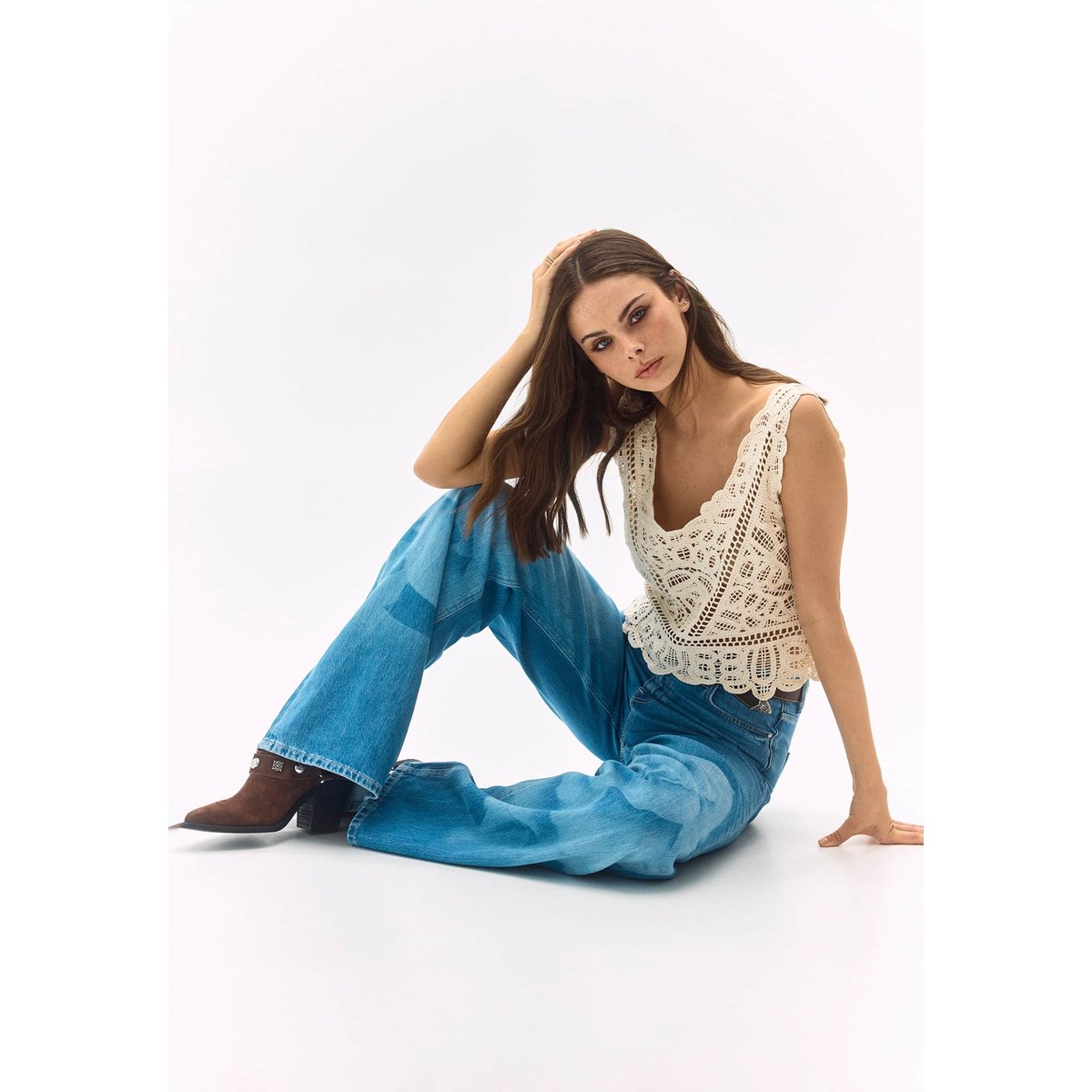 Jeans À Jambe Large Imprimés bleu, GUESS