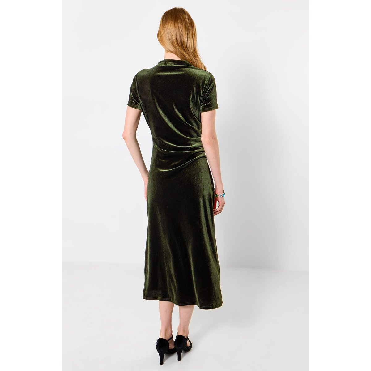 Robe Froncée en Velours Isabella vert, JOE BROWNS