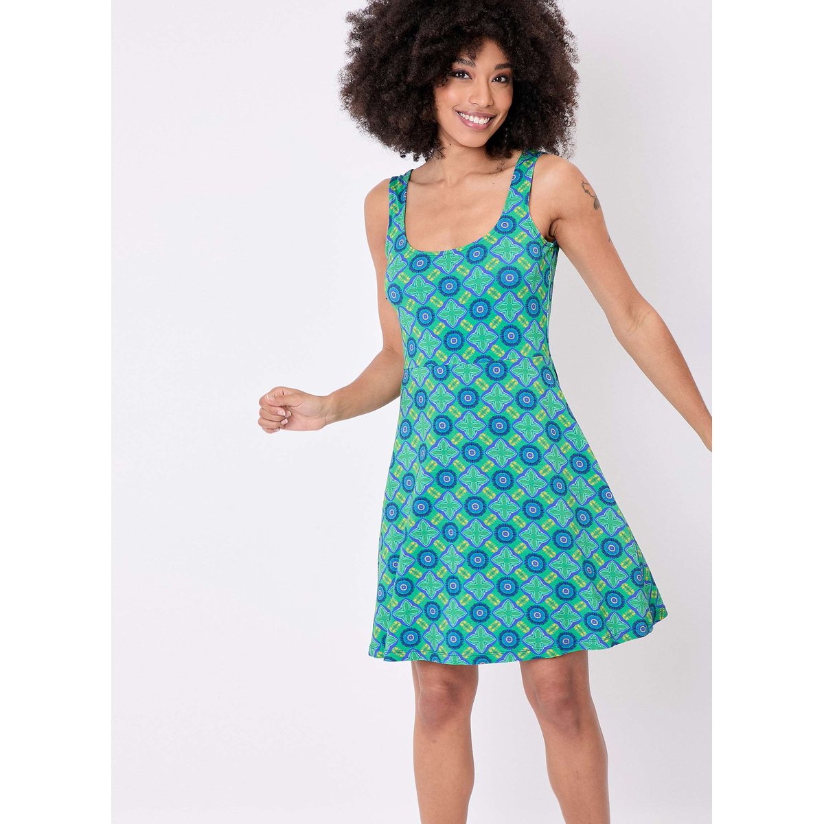 Robe imprimée maille rétro fluide DANETTE vert nairobi danette, PRINCESSE NOMADE