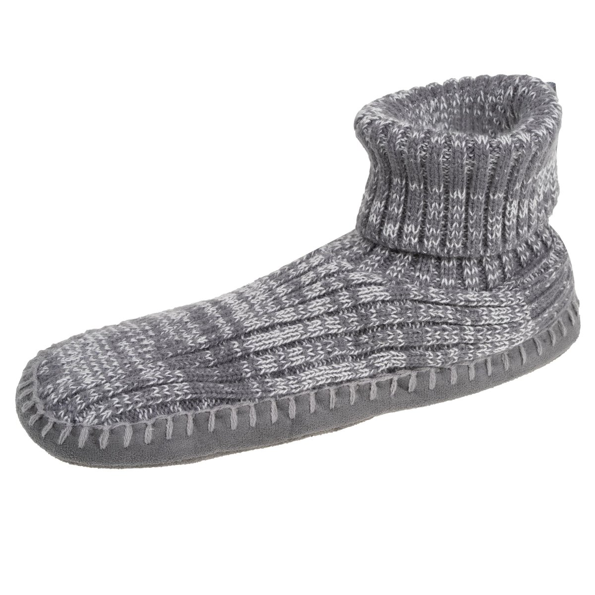 Chaussettes d'intérieur maille côtelée, picots antidérapants gris, ISOTONER