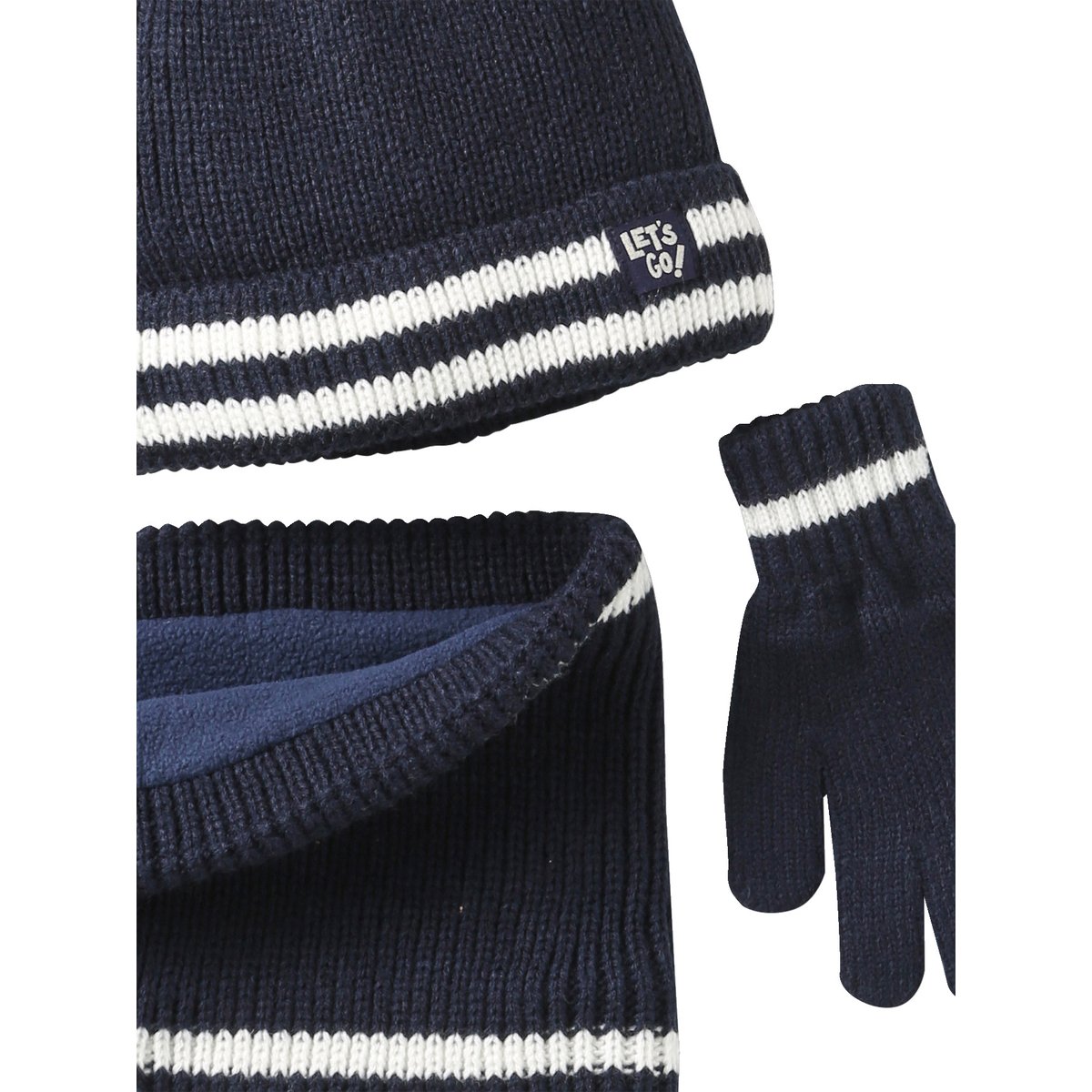 Ensemble bonnet, snood et gants bleu nuit, VERTBAUDET