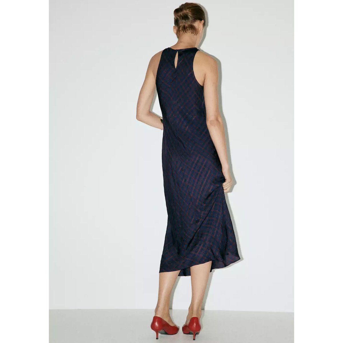 Robe halter à carreaux bleu, MANGO