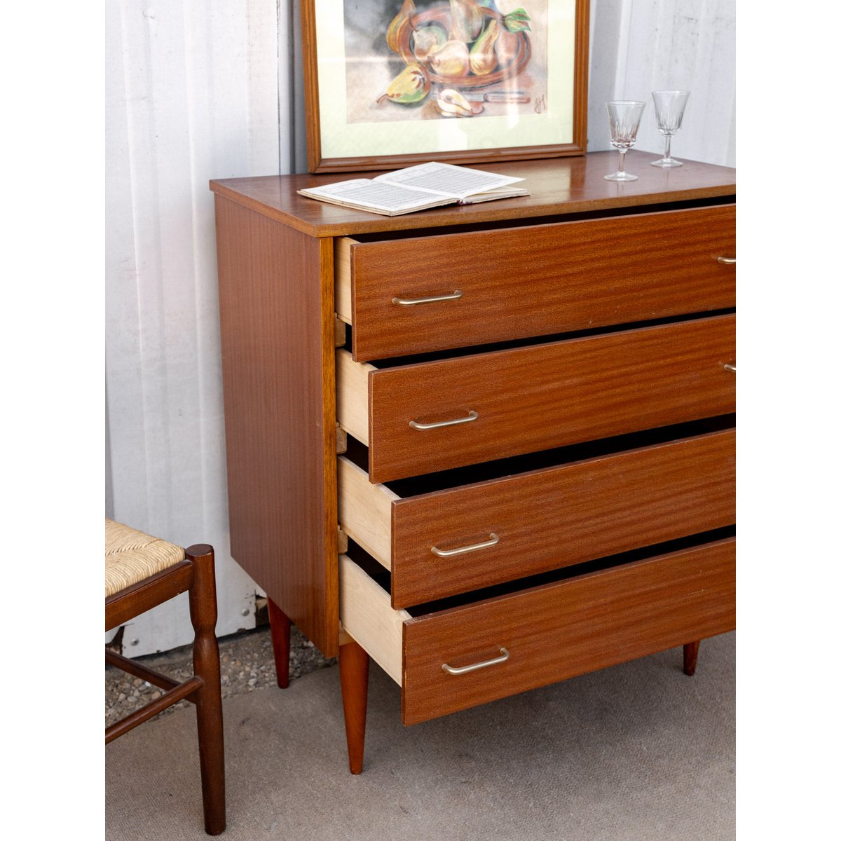 Commode scandinave en bois Olga N°697 - Bon état bois foncé, DEBONGOUT