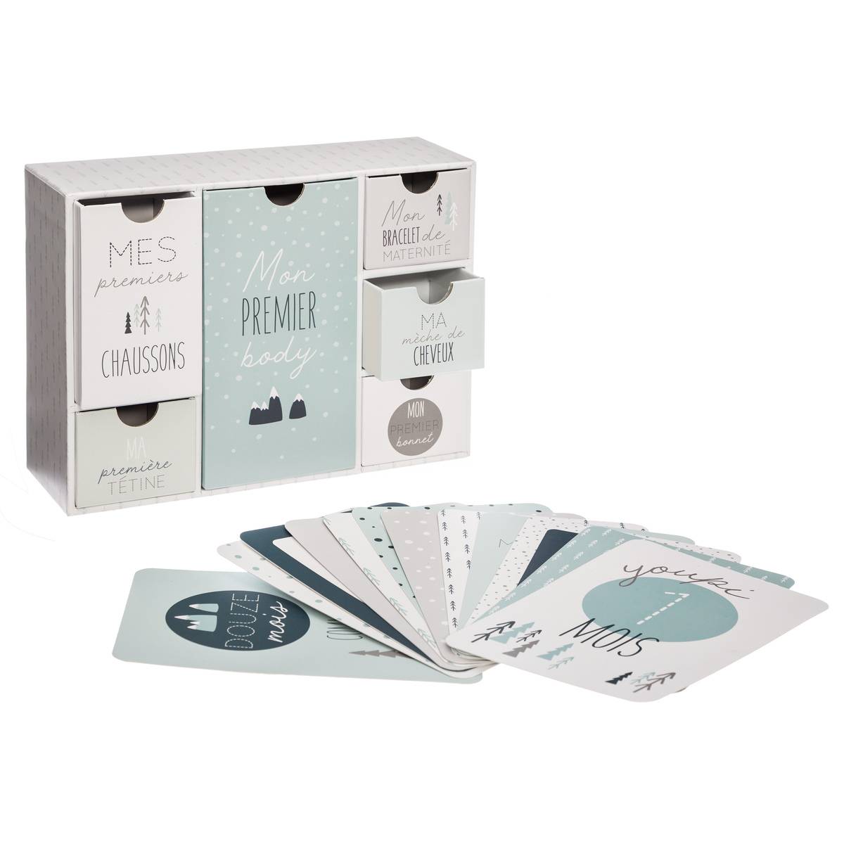 Coffret cadeau de naissance avec 12 cartes MON PREMIER rose, ATMOSPHERA FOR KIDS