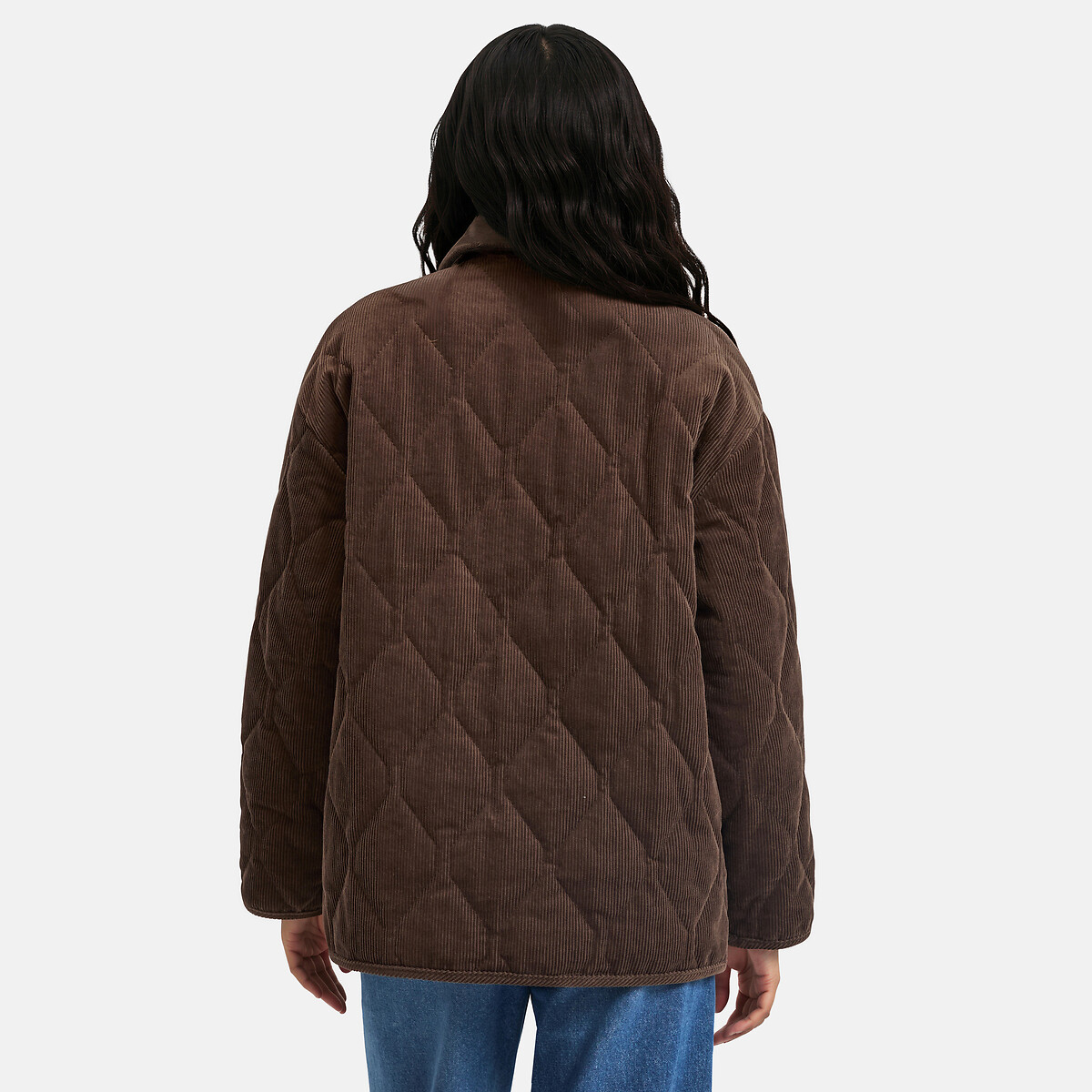 Veste matelassée en velours côtelé, col chemise marron, LA REDOUTE COLLECTIONS