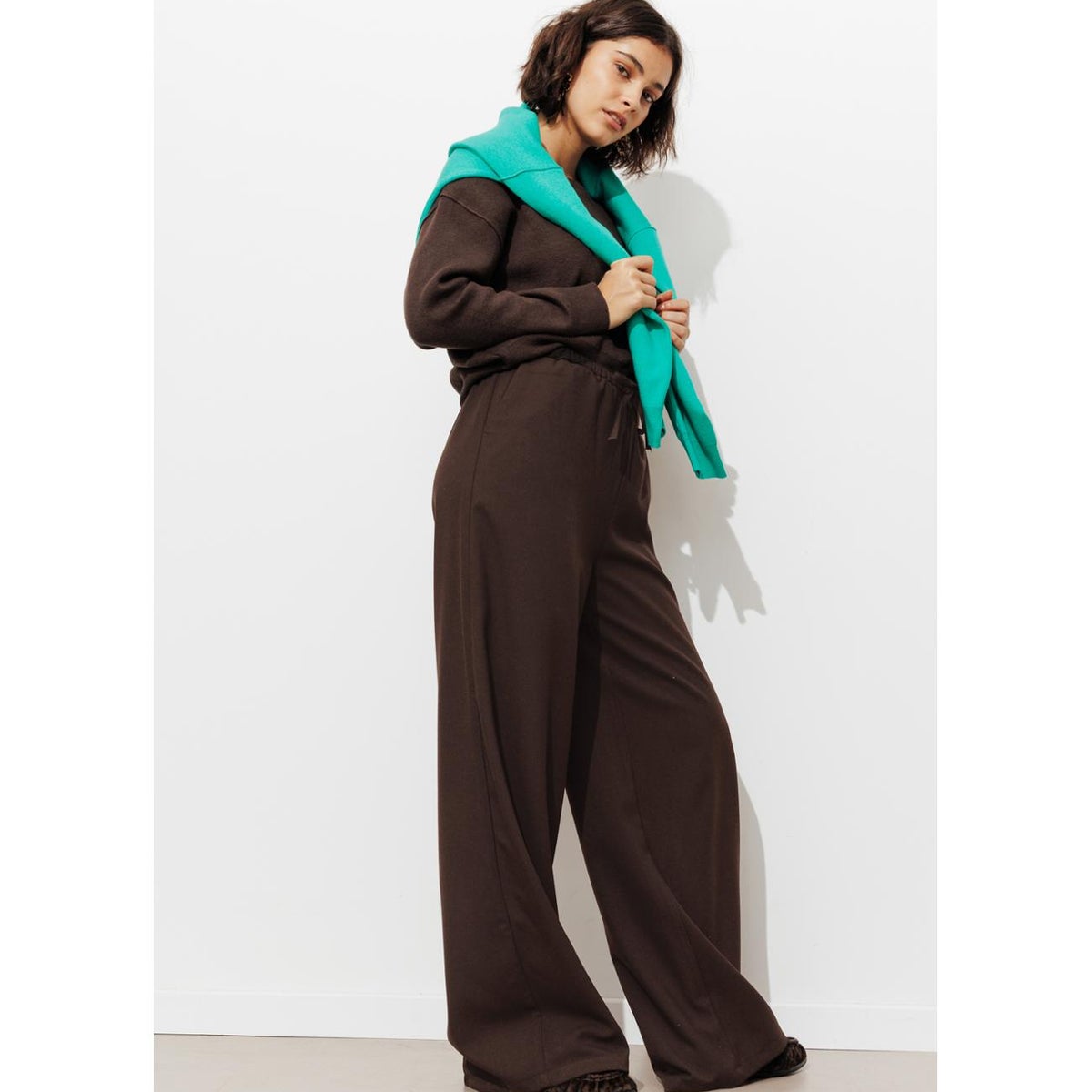 Pantalon large uni marron, PROMOD
