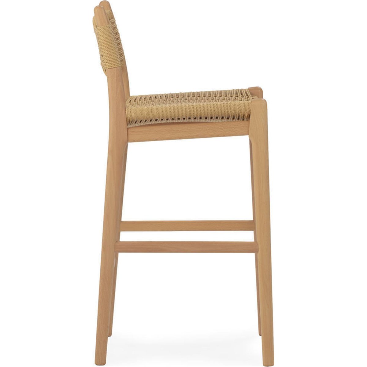 Tabouret haut en bois de hêtre et corde naturel, RECOLLECTION