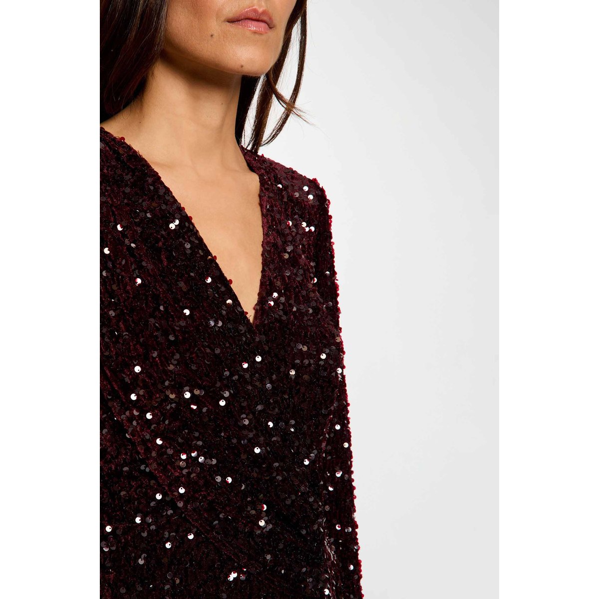 Robe longue ajustée sequins prune, MORGAN