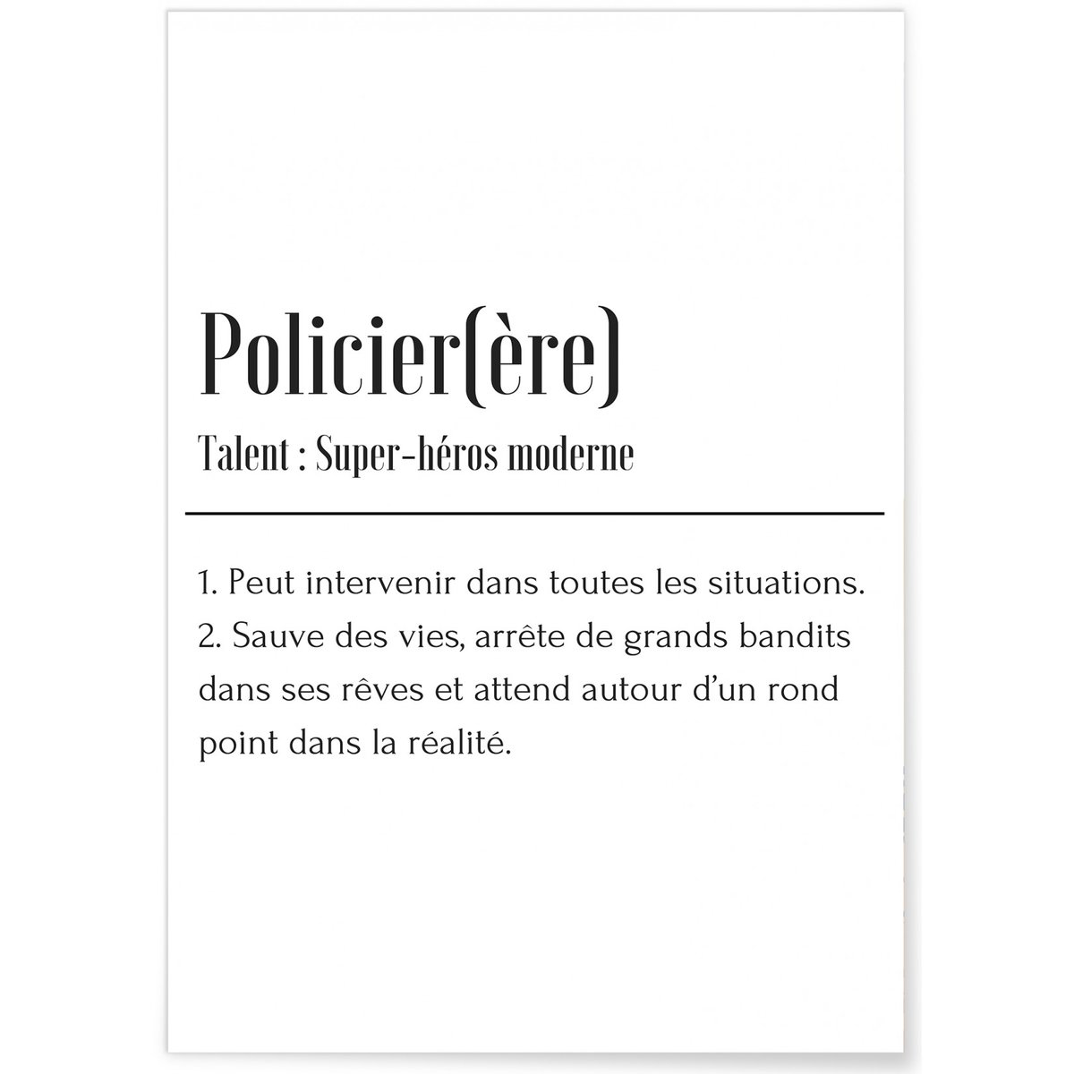 Affiche Définition Policier blanc, L'AFFICHERIE