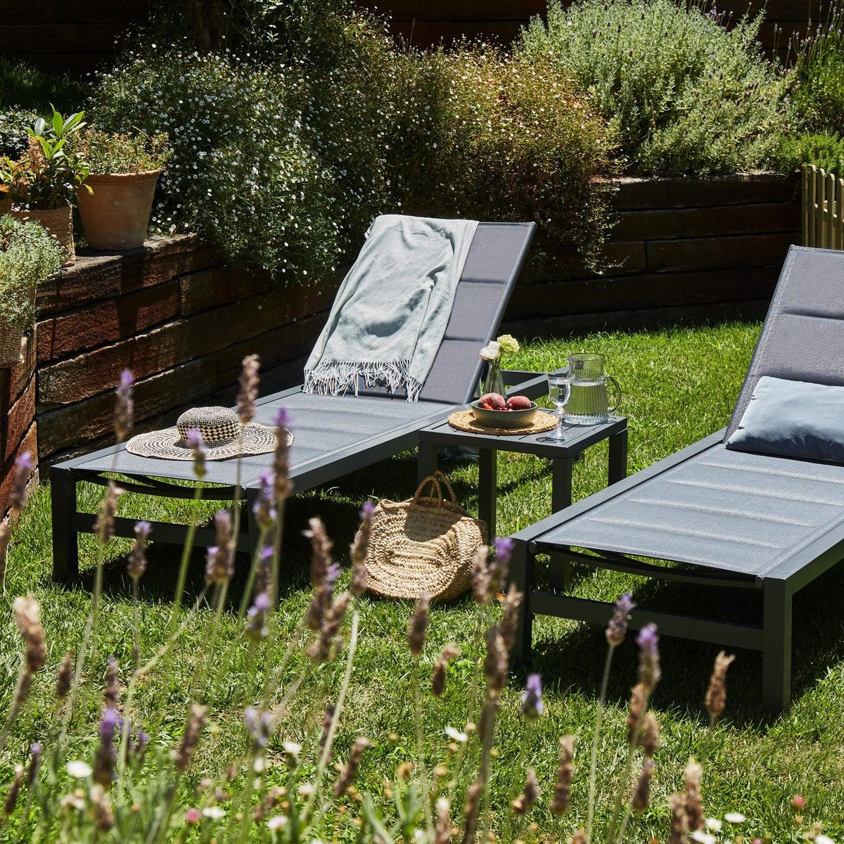 Set transat et table, TOKYO gris foncé, DEFORA HOME