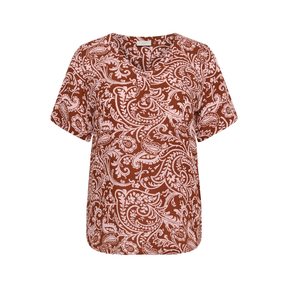 Blouse à manches courtes marron rose henna ballerina paisley, KAFFE CURVE