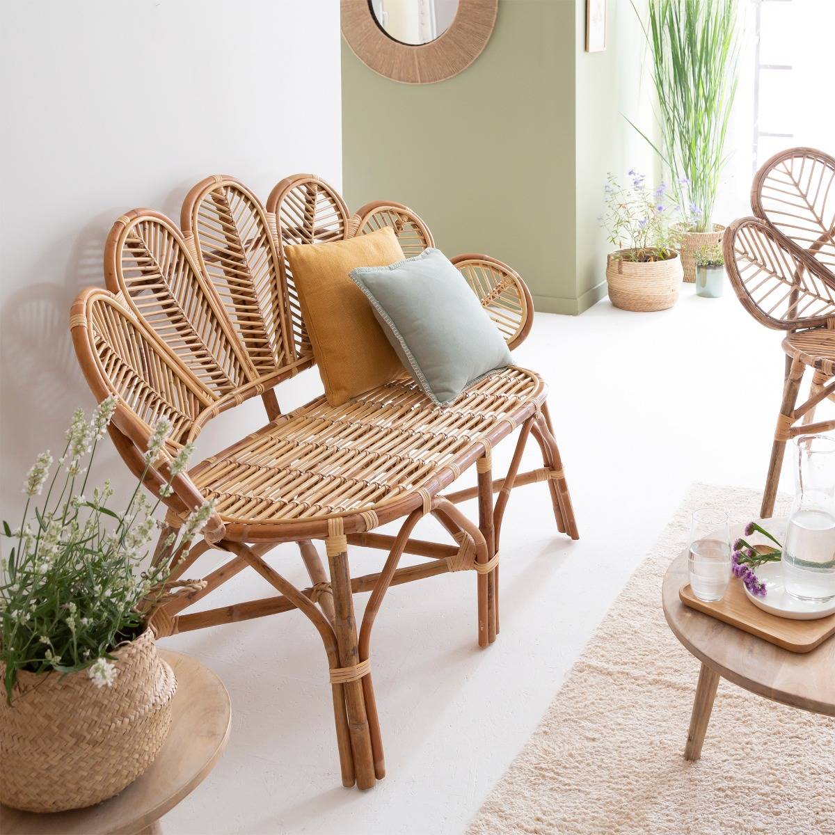 Banquette en rotin RATTAN bois clair, MADE IN MEUBLES 