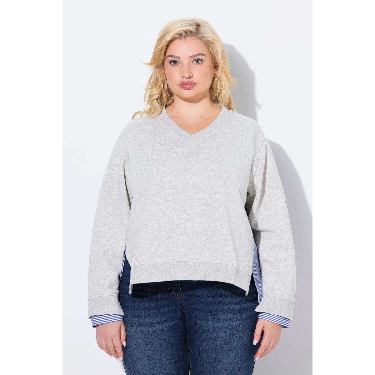 Sweat-shirt 2-en-1 tendance gris clair chiné, ULLA POPKEN