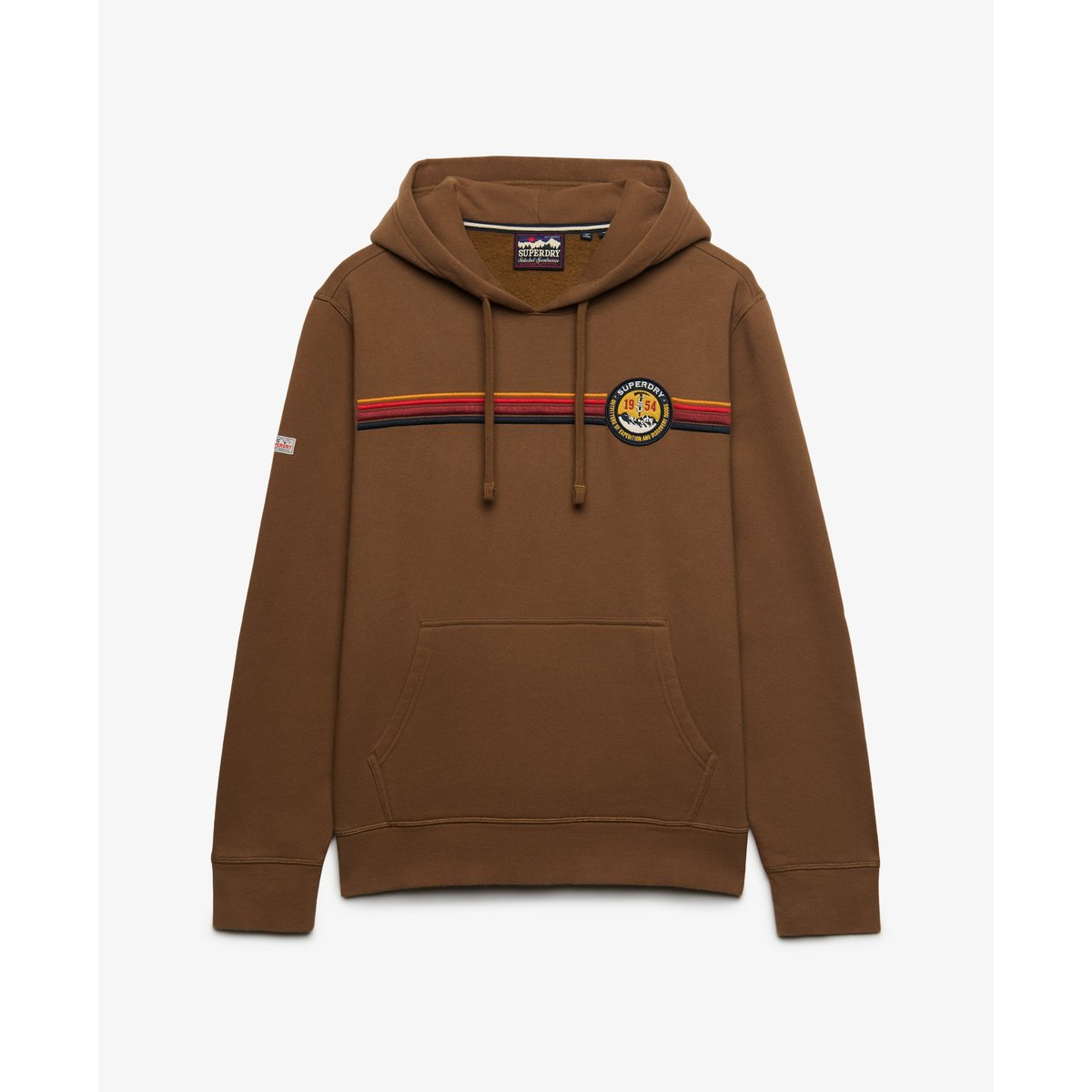 Sweat à capuche Outdoors Stripe Logo coupe décontractée marron intense, SUPERDRY