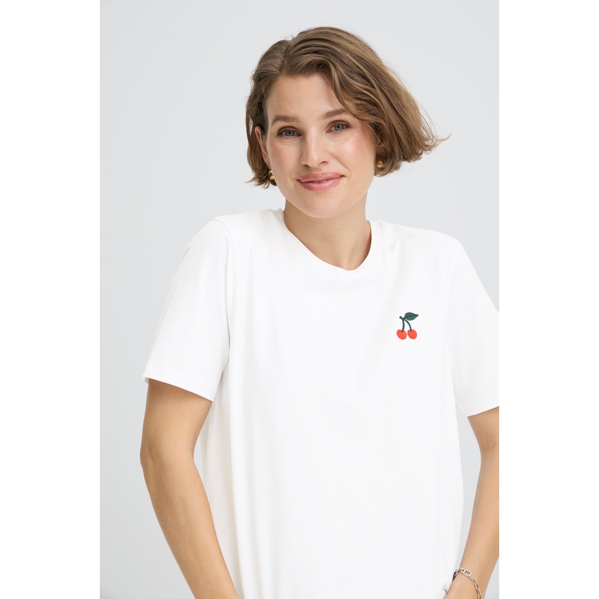 T-shirt manches courtes, coupe droite, col rond blanc optical white, B.YOUNG