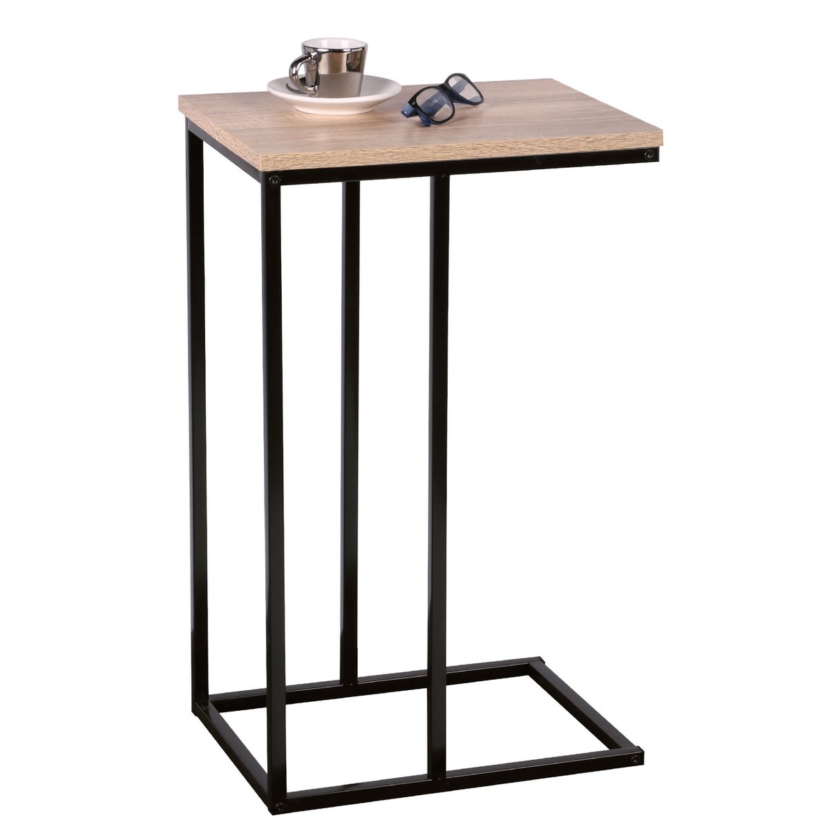 Table d'Appoint / Bout de Canapé Métal Noir et Bois noir, WADIGA