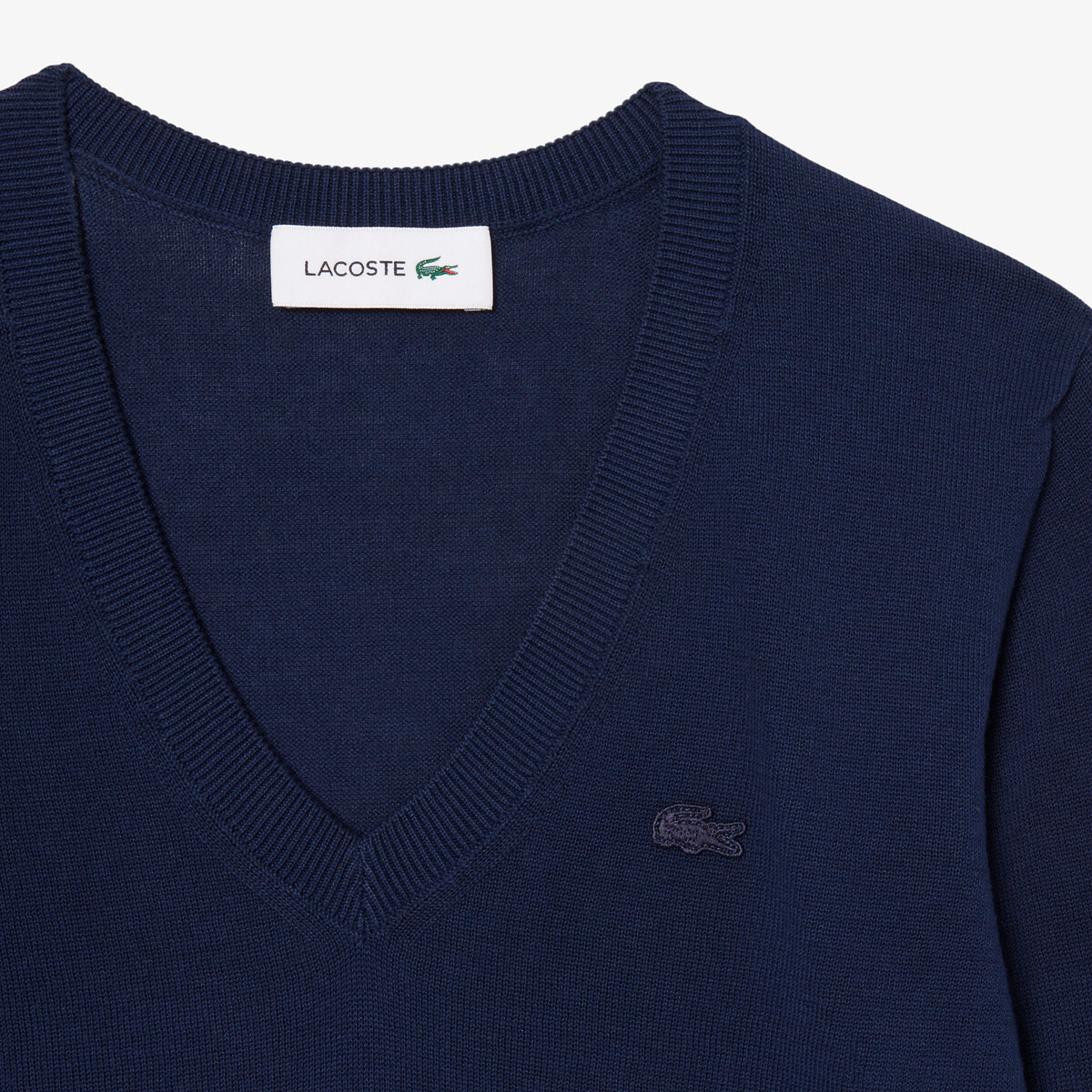 Pull col V maille sans coutures bleu-166, LACOSTE