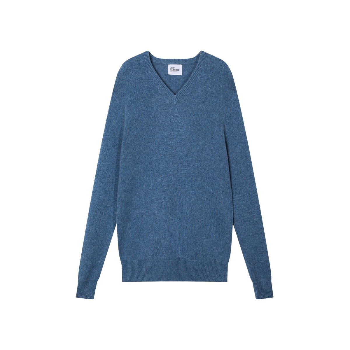 Pull Col V 4 Fils Bleu Denim Nathan bleu denim, JUST CASHMERE