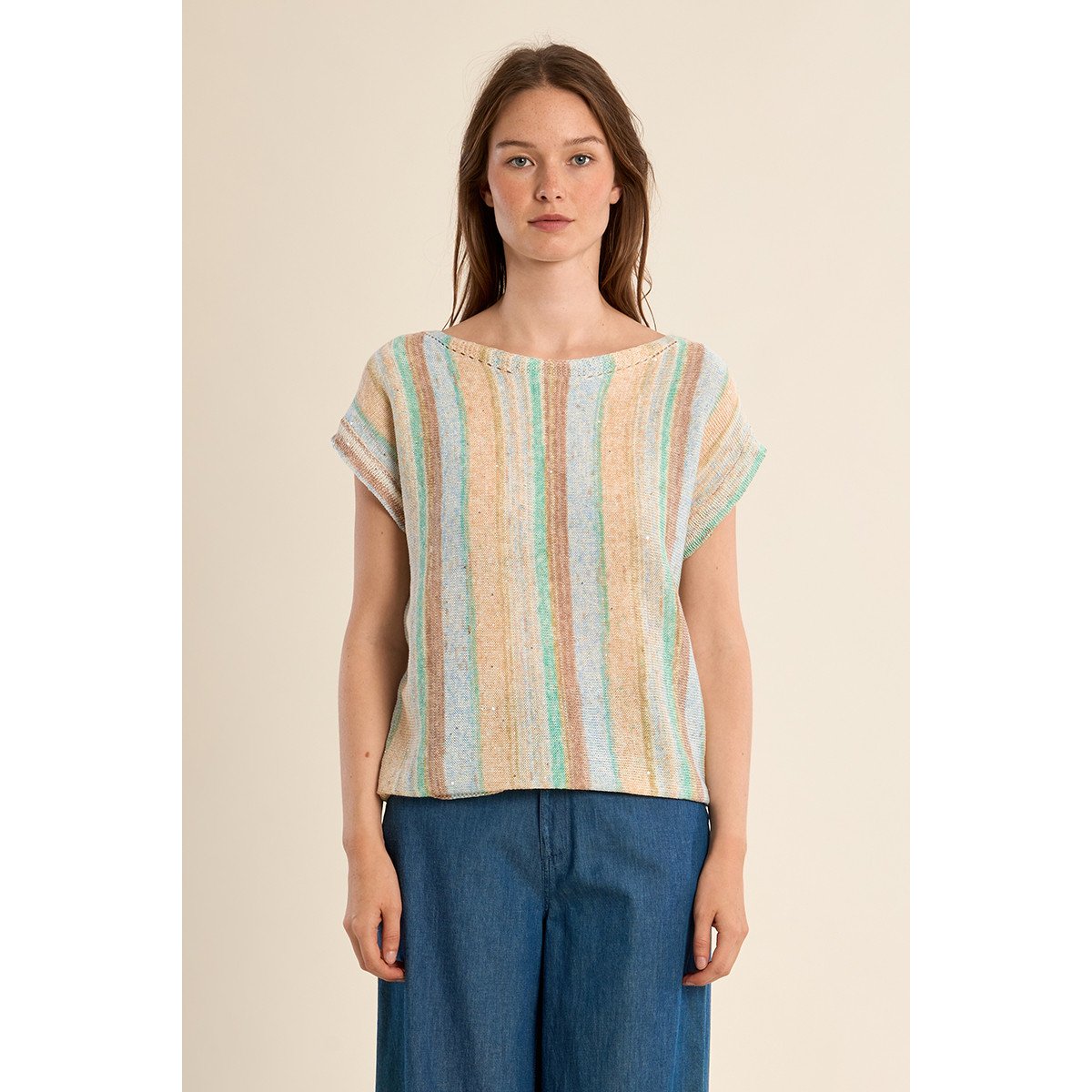 T-shirt en maille, rayé multicolore green/blue, MOLLY BRACKEN