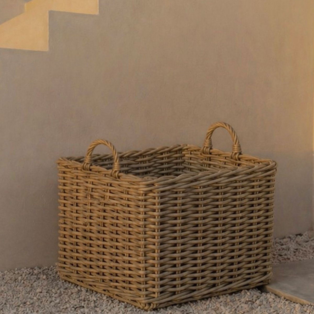 Set de 2 grands paniers carrés tressés pour extérieur 43x43x45cm bois, WADIGA