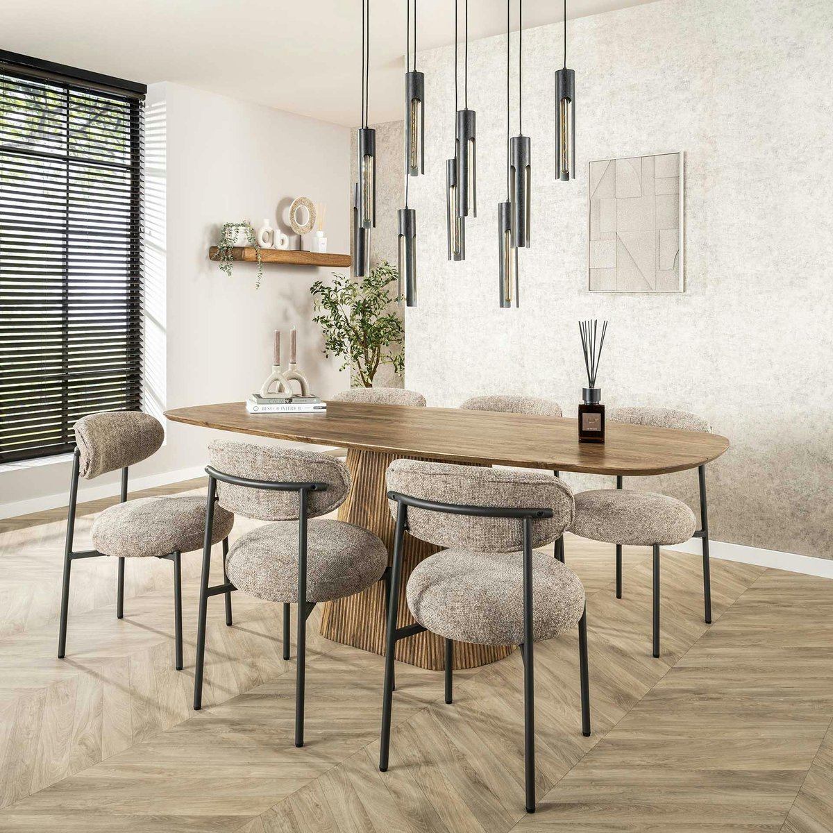 Table à manger rectangulaire avec pied central rainuré en bois de manguier 215 cm CREEK bois naturel, PIER IMPORT
