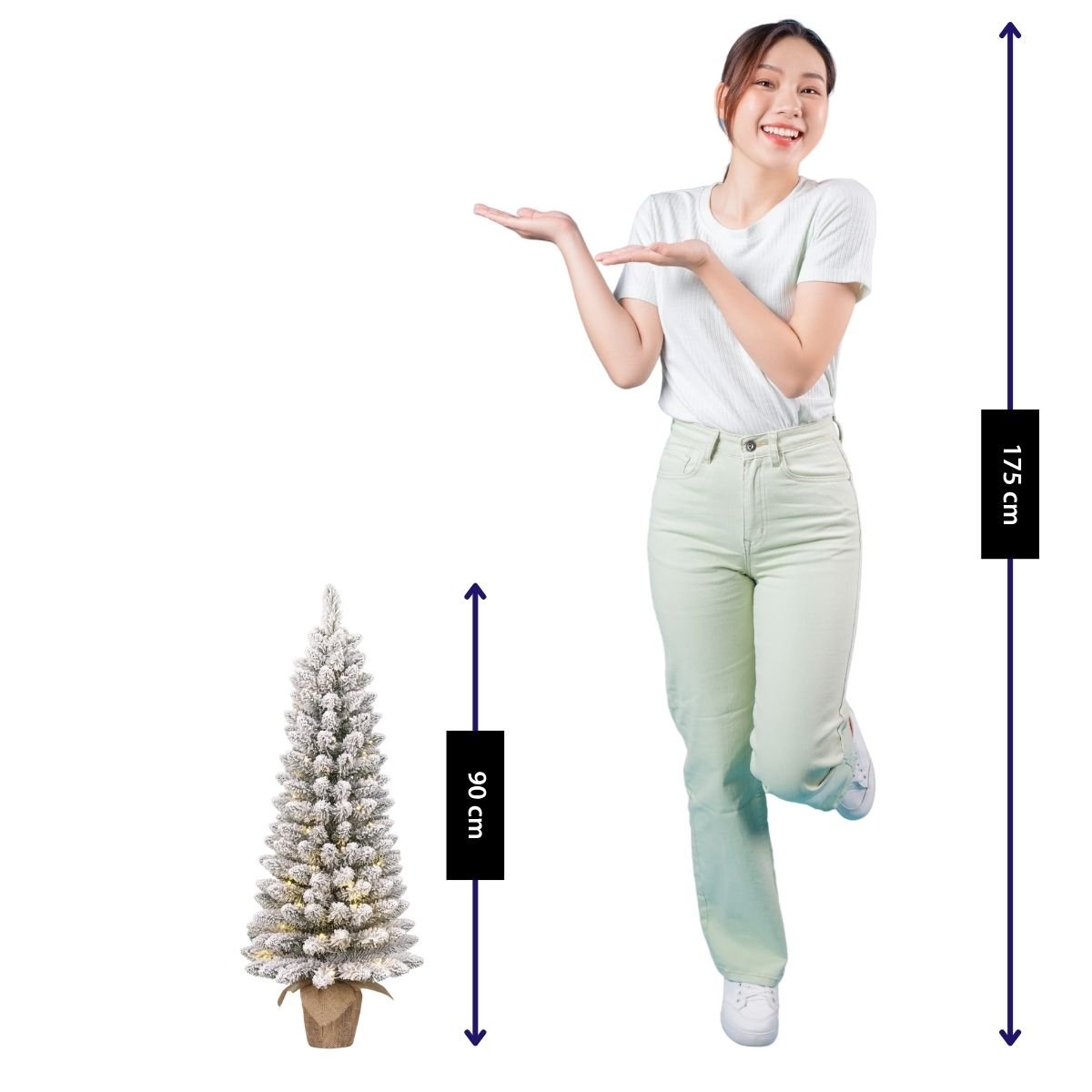 Sapin de Noël artificiel enneigé avec LED H90 cm GERLOS vert, BLACK BOX TREES