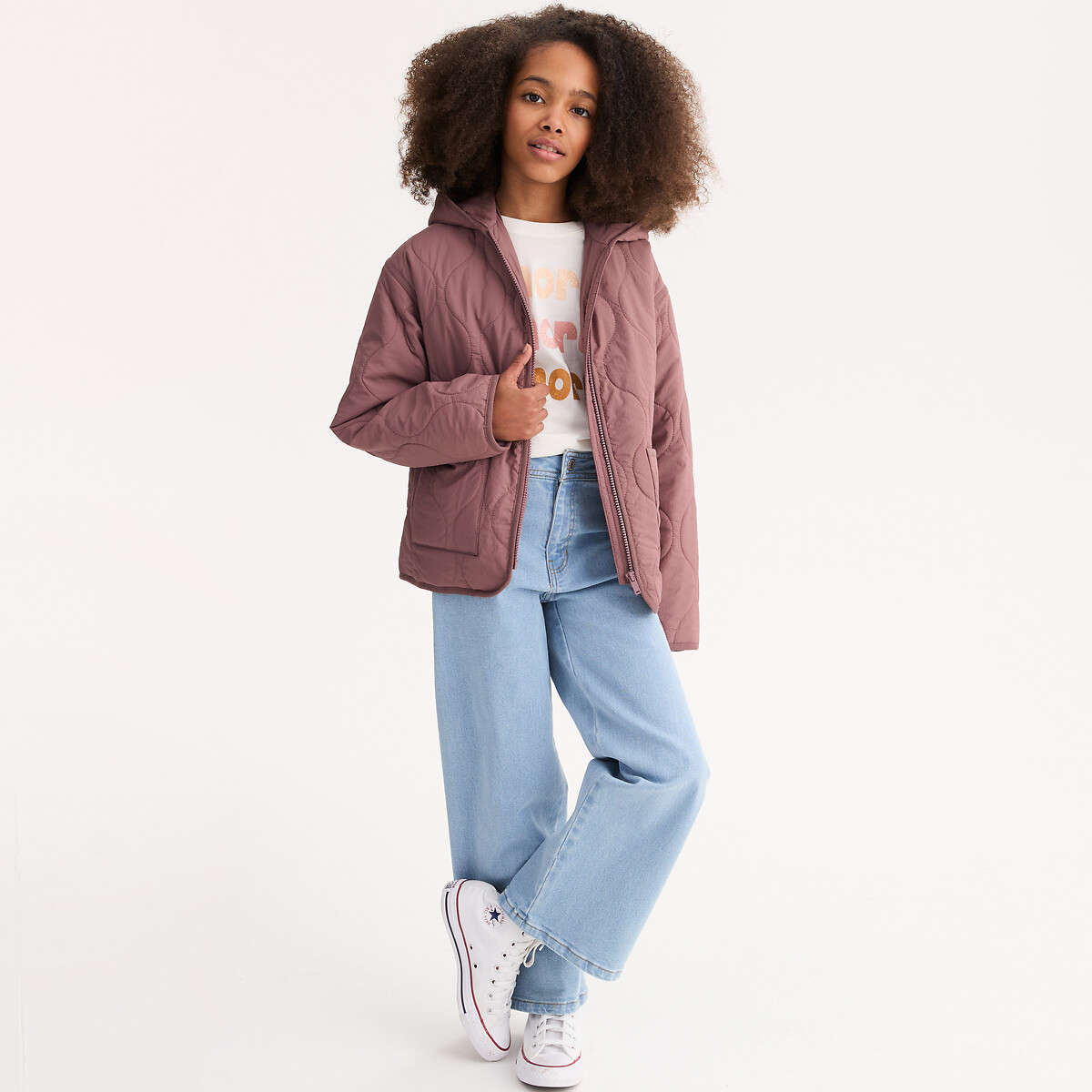 Doudoune légère à capuche rose taupe, LA REDOUTE COLLECTIONS