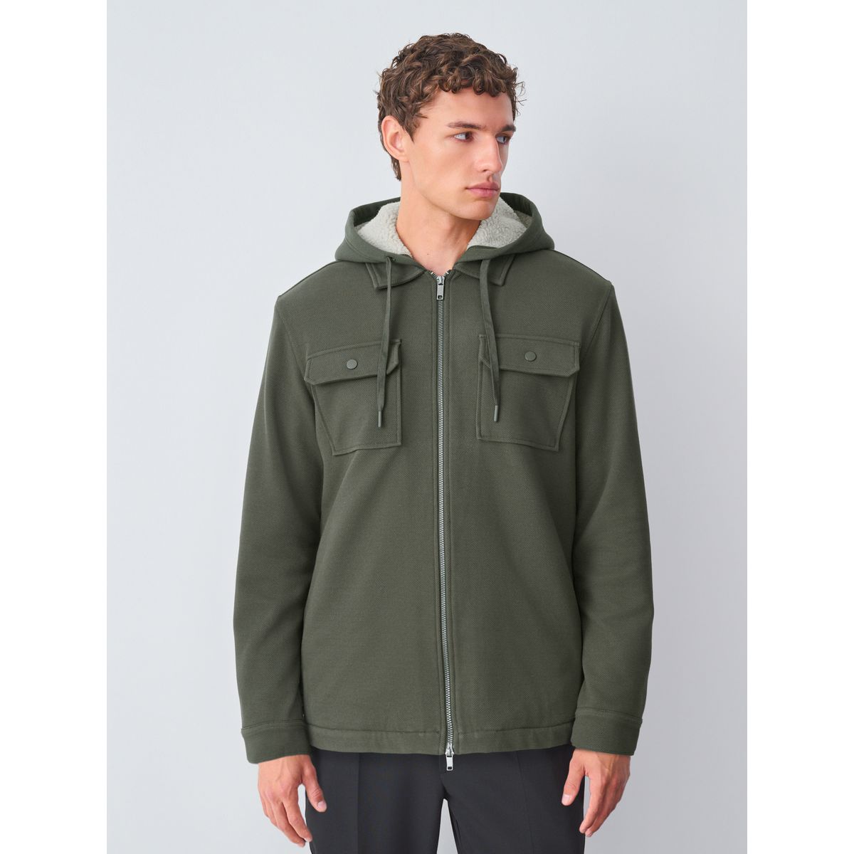 Veste-chemise doublée de peau lainée vert kaki, NEXT