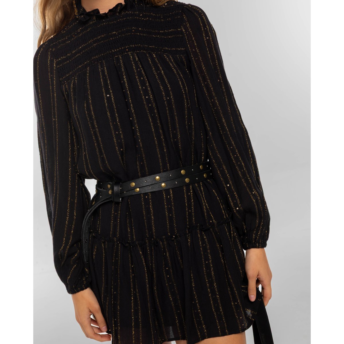 Robe à fil métallisé avec haut smocké noir, THE-ARE