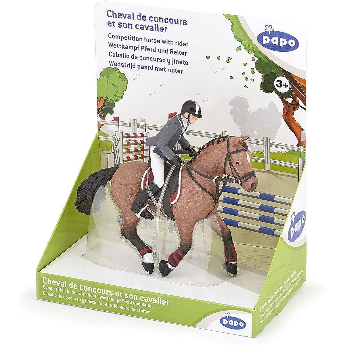 Figurine Cheval de concours et son cavalier marron, PAPO